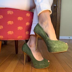 Suede Limited Edition Green & Gold Stilettos